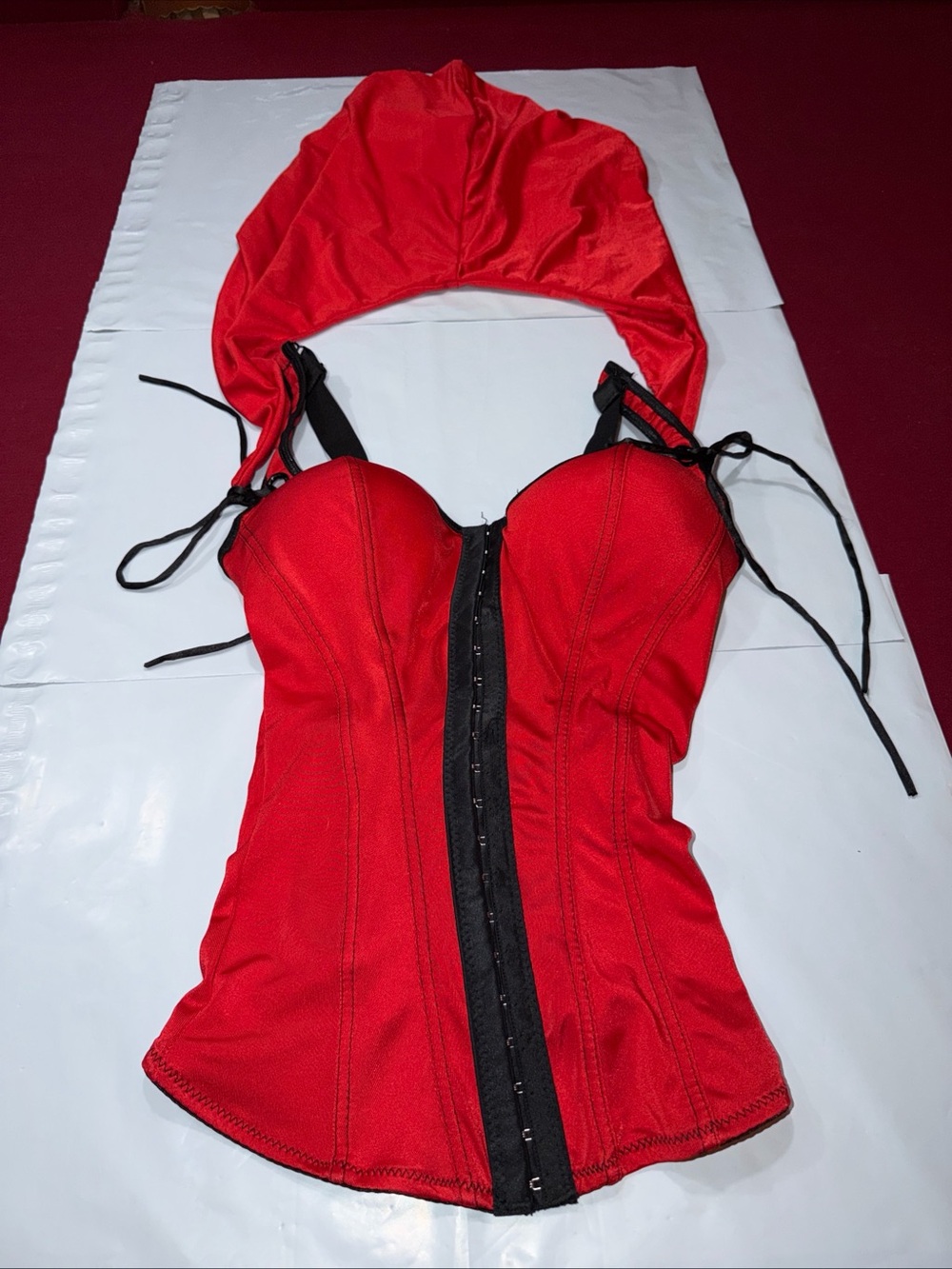 Red black corset with detachable Red hood Red Riding Hood Sexy Top Size Small S - Picture 13 of 16